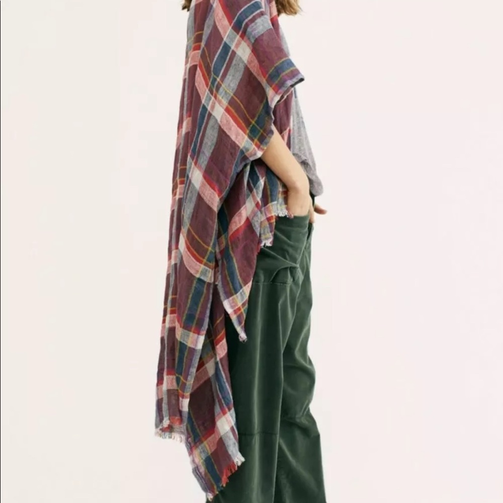 Free People Kimono Plaid Oversized wine green O/S - Picture 1 of 6